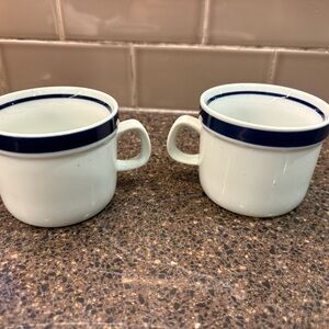 Blue Monterrey Stoneware Blue Stripe Mugs Made In Japan Lot of 2